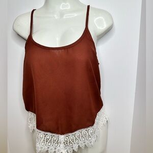 Boho western La Hearts cami see through top with white lace trim